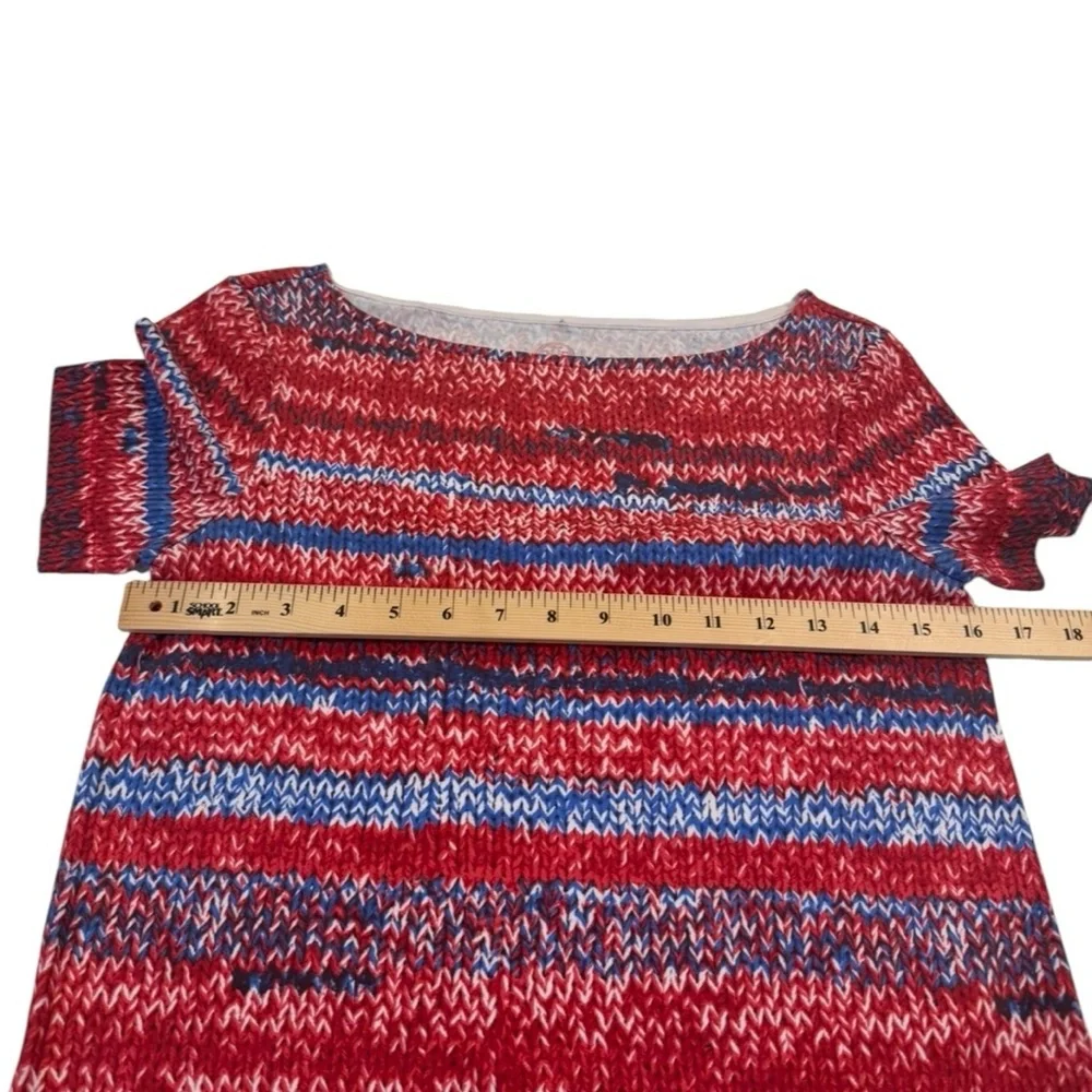 Tory Burch Pima Cotton Red Blue Yarn Print Mini Short Sleeve‎ Dress Size XXS